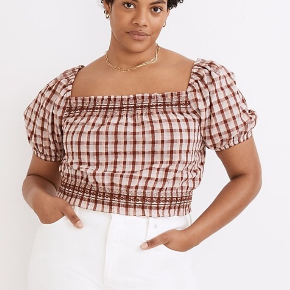 Madewell Seersucker Jeanette Top in Plaid Large